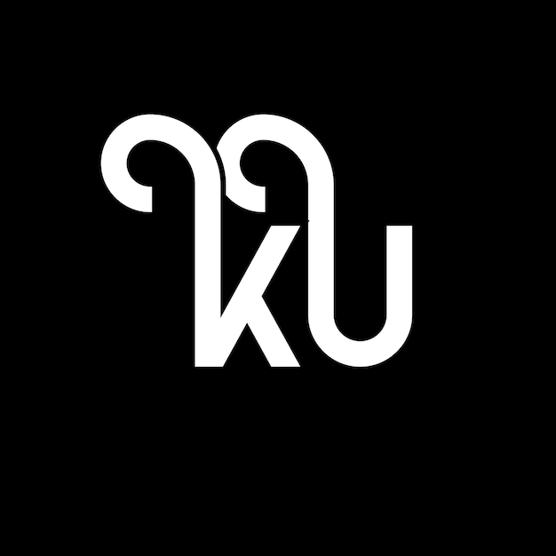 Diseño de la letra KU logotipo en fondo negro KU iniciales creativas concepto de la letra logotipo KU diseño de la carta KU diseño de letra blanca en fondo negro