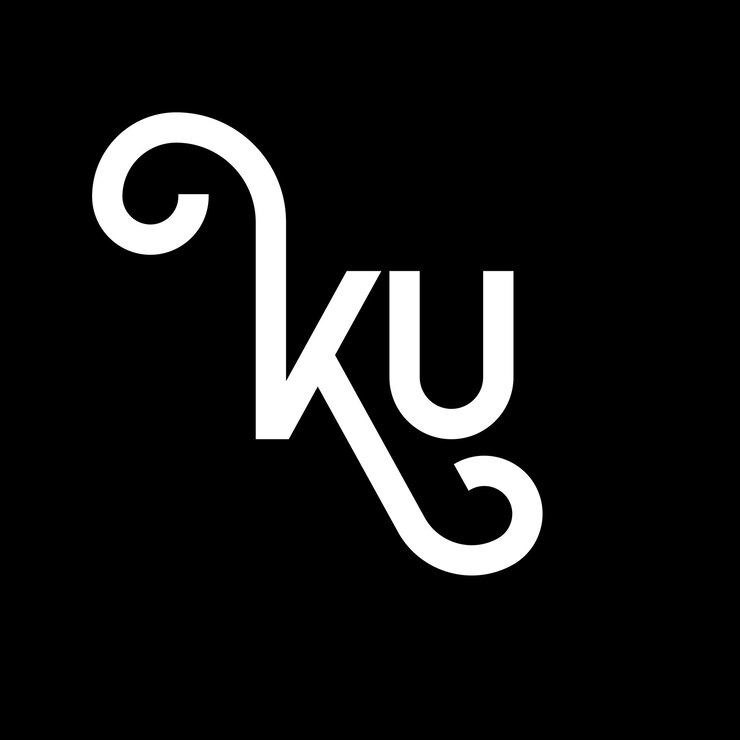 Vector diseño de la letra ku logotipo en fondo negro ku iniciales creativas concepto de la letra logotipo ku diseño de la carta ku diseño de letra blanca en fondo negro