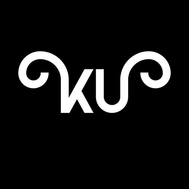 Vector diseño de la letra ku logotipo en fondo negro ku iniciales creativas concepto de la letra logotipo ku diseño de la carta ku diseño de letra blanca en fondo negro