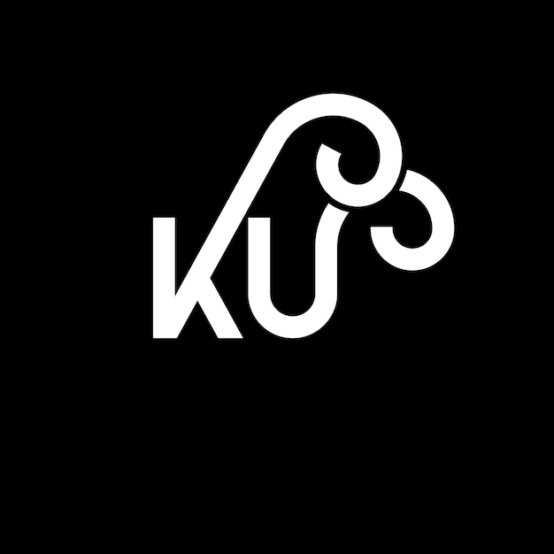 Vector diseño de la letra ku logotipo en fondo negro ku iniciales creativas concepto de la letra logotipo ku diseño de la carta ku diseño de letra blanca en fondo negro