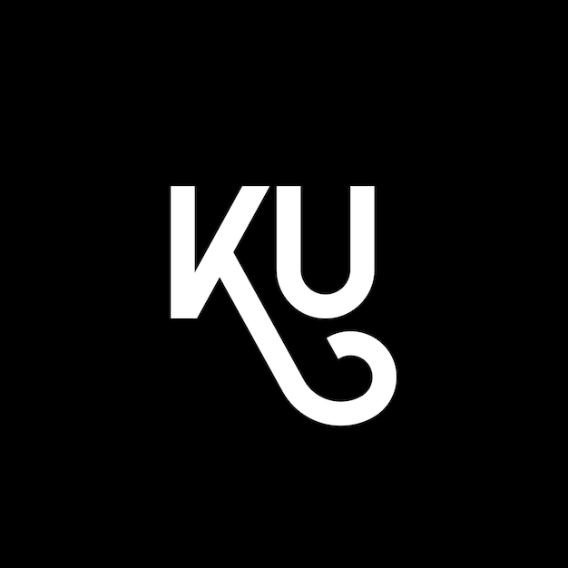 Diseño de la letra KU logotipo en fondo negro KU iniciales creativas concepto de la letra logotipo KU diseño de la carta KU diseño de letra blanca en fondo negro