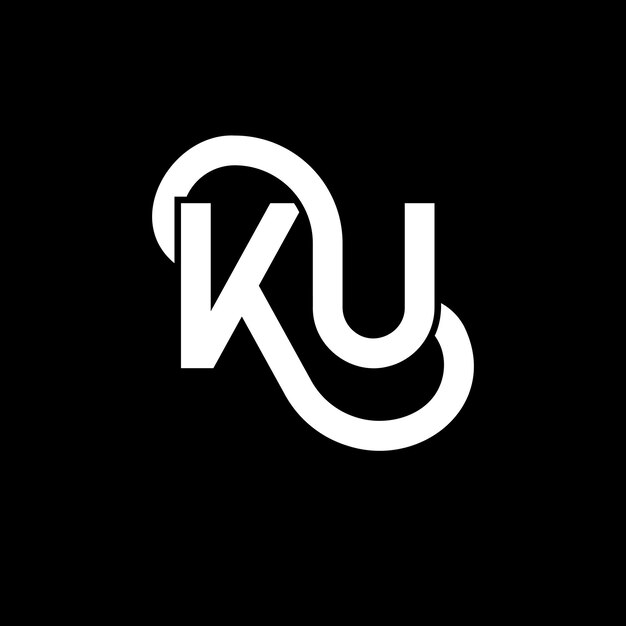 Diseño de la letra KU logotipo en fondo negro KU iniciales creativas concepto de la letra logotipo KU diseño de la carta KU diseño de letra blanca en fondo negro