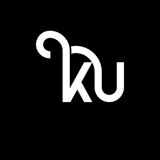 Diseño de la letra KU logotipo en fondo negro KU iniciales creativas concepto de la letra logotipo KU diseño de la carta KU diseño de letra blanca en fondo negro
