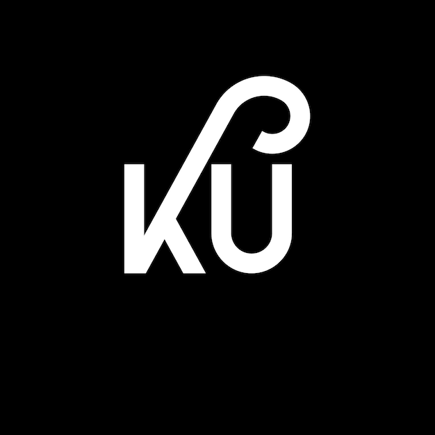 Diseño de la letra KU logotipo en fondo negro KU iniciales creativas concepto de la letra logotipo KU diseño de la carta KU diseño de letra blanca en fondo negro
