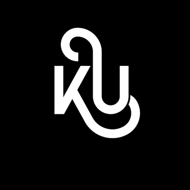 Diseño de la letra KU logotipo en fondo negro KU iniciales creativas concepto de la letra logotipo KU diseño de la carta KU diseño de letra blanca en fondo negro