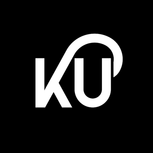 Diseño de la letra KU logotipo en fondo negro KU iniciales creativas concepto de la letra logotipo KU diseño de la carta KU diseño de letra blanca en fondo negro