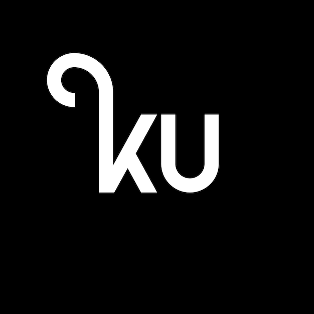 Diseño de la letra KU logotipo en fondo negro KU iniciales creativas concepto de la letra logotipo KU diseño de la carta KU diseño de letra blanca en fondo negro