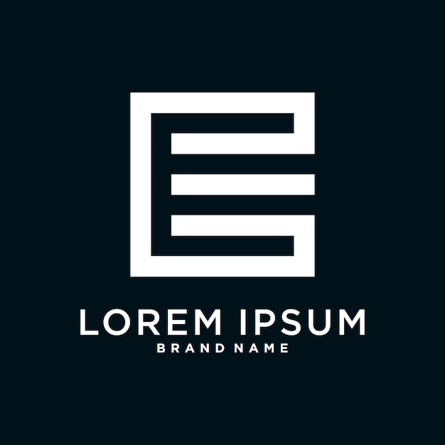 Diseño de la letra logo inicial E para empresa o persona Concepto cuadrado creativo Vector Premium