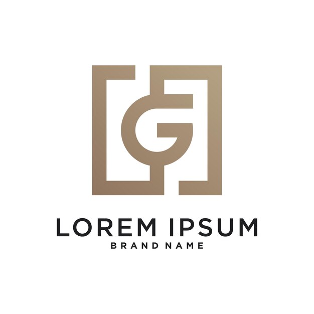 Diseño de la letra logo inicial G para empresa o persona Concepto cuadrado creativo Vector Premium