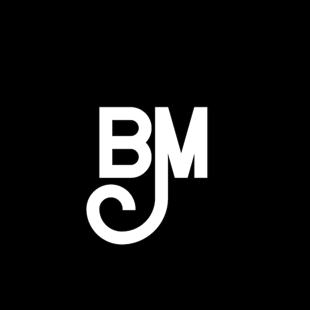 Diseño de la letra del logotipo BM en fondo negro Diseño de las letras blancas en fondo negro