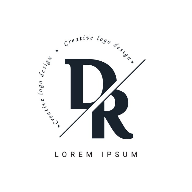 Diseño de la letra del logotipo DR con un corte creativo Diseño del logotipo creativo