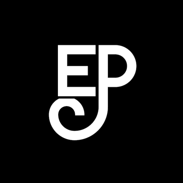 Diseño de la letra del logotipo EP en fondo negro Diseño de las letras del logotipo de las iniciales creativas EP concepto de la letra EP diseño de la carta EP diseño de las letras blancas en fondo negro E P e p logotipo