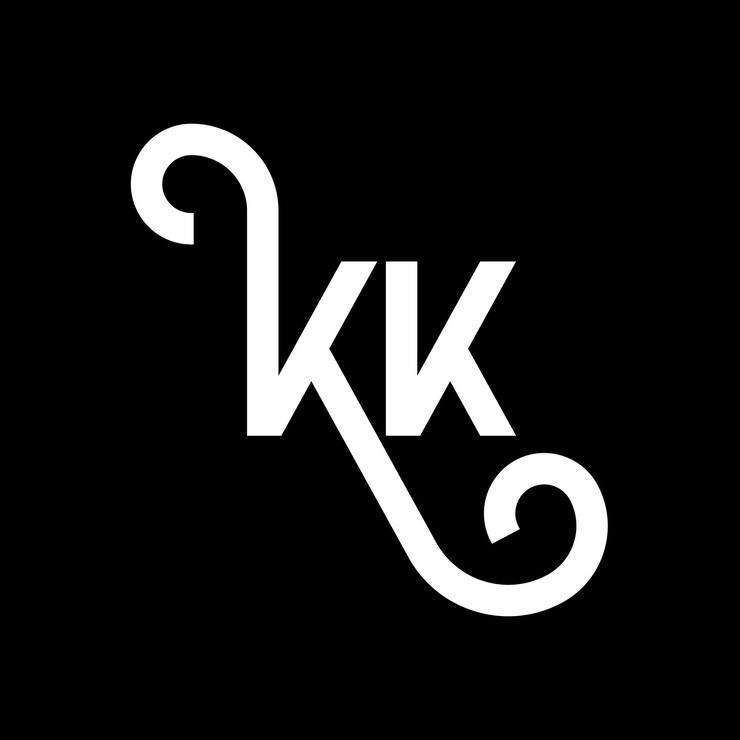 Vector diseño de letra de logotipo en fondo negro kk iniciales creativas concepto de letra de logotipo kk diseño de letra kk diseño de letra blanca en fondo negro k k k k logotipo