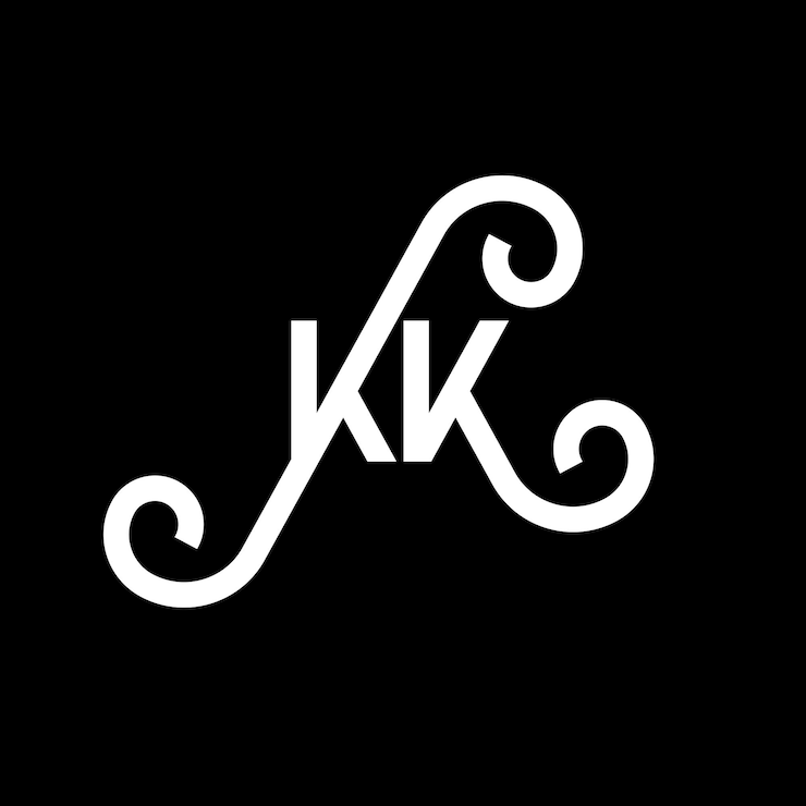 Vector diseño de letra de logotipo en fondo negro kk iniciales creativas concepto de letra de logotipo kk diseño de letra kk diseño de letra blanca en fondo negro k k k k logotipo