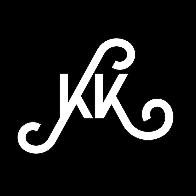 Diseño de letra de logotipo en fondo negro KK iniciales creativas concepto de letra de Logotipo kk diseño de letra KK diseño de letra blanca en fondo negro K K k k logotipo