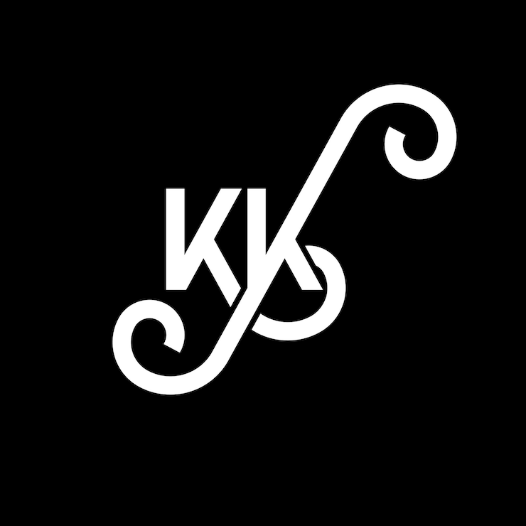 Vector diseño de letra de logotipo en fondo negro kk iniciales creativas concepto de letra de logotipo kk diseño de letra kk diseño de letra blanca en fondo negro k k k k logotipo