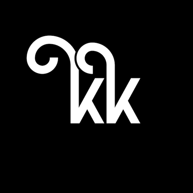 Diseño de letra de logotipo en fondo negro KK iniciales creativas concepto de letra de Logotipo kk diseño de letra KK diseño de letra blanca en fondo negro K K k k logotipo