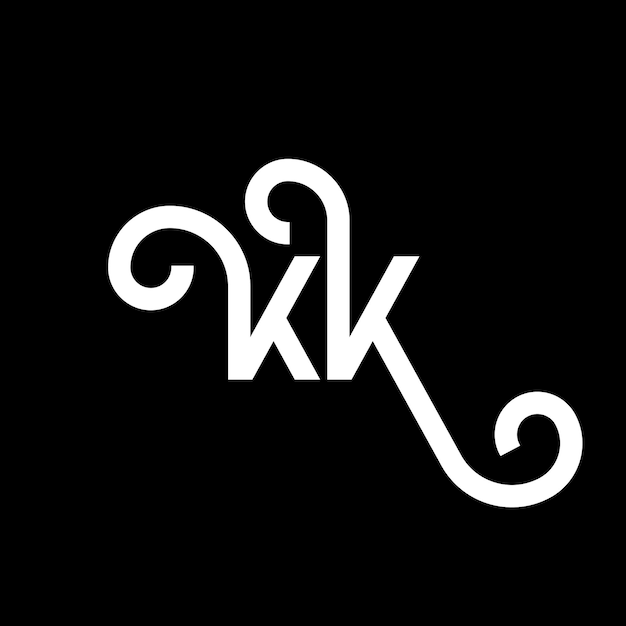Diseño de letra de logotipo en fondo negro KK iniciales creativas concepto de letra de Logotipo kk diseño de letra KK diseño de letra blanca en fondo negro K K k k logotipo