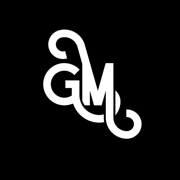 Diseño de la letra del logotipo de GM sobre fondo negro Diseño de las letras blancas de GM en fondo negro Logotipo de GM