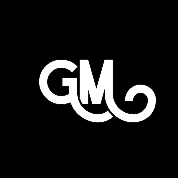 Diseño de la letra del logotipo de GM sobre fondo negro Diseño de las letras blancas de GM en fondo negro Logotipo de GM