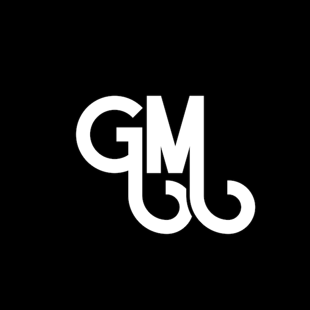 Vector diseño de la letra del logotipo de gm sobre fondo negro diseño de las letras blancas de gm en fondo negro logotipo de gm