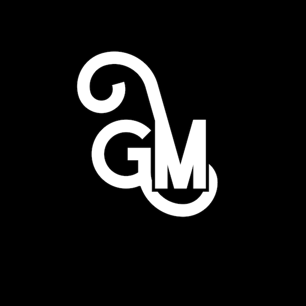 Diseño de la letra del logotipo de GM sobre fondo negro Diseño de las letras blancas de GM en fondo negro Logotipo de GM