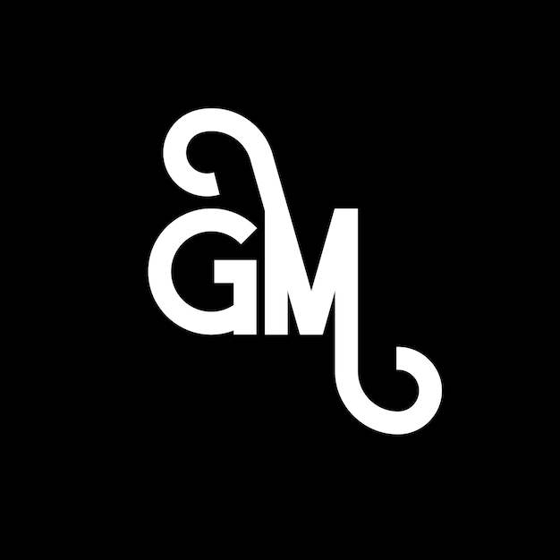 Diseño de la letra del logotipo de GM sobre fondo negro Diseño de las letras blancas de GM en fondo negro Logotipo de GM