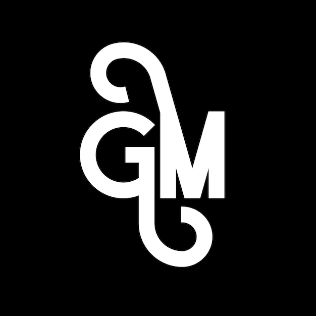 Diseño de la letra del logotipo de GM sobre fondo negro Diseño de las letras blancas de GM en fondo negro Logotipo de GM