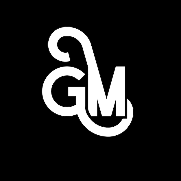 Diseño de la letra del logotipo de GM sobre fondo negro Diseño de las letras blancas de GM en fondo negro Logotipo de GM