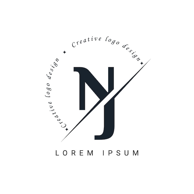 Diseño de la letra del logotipo de NJ con un corte creativo Diseño creativo del logotipo