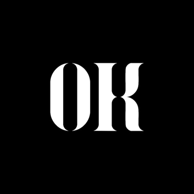 Diseño de la letra del logotipo OK Inicial letra OK mayúscula monograma logotipo color blanco OK logotipo OK diseño OK OK