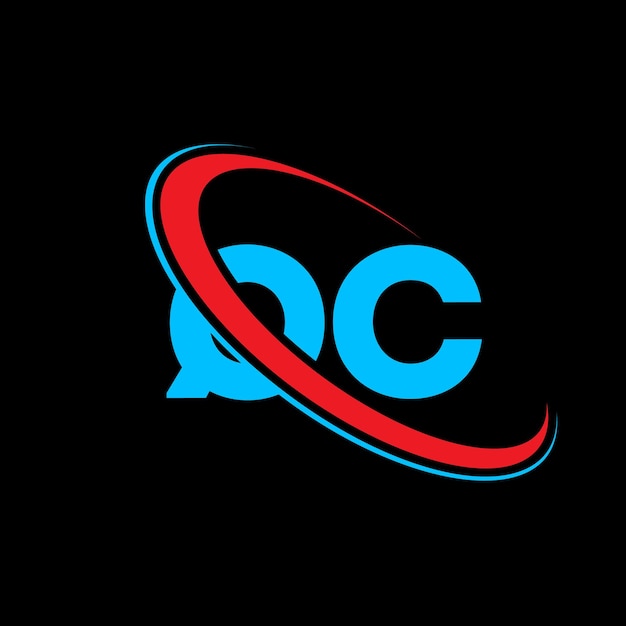Diseño de la letra del logotipo QC Letra inicial QC círculo vinculado monograma en mayúsculas logotipo rojo y azul logotipo QC