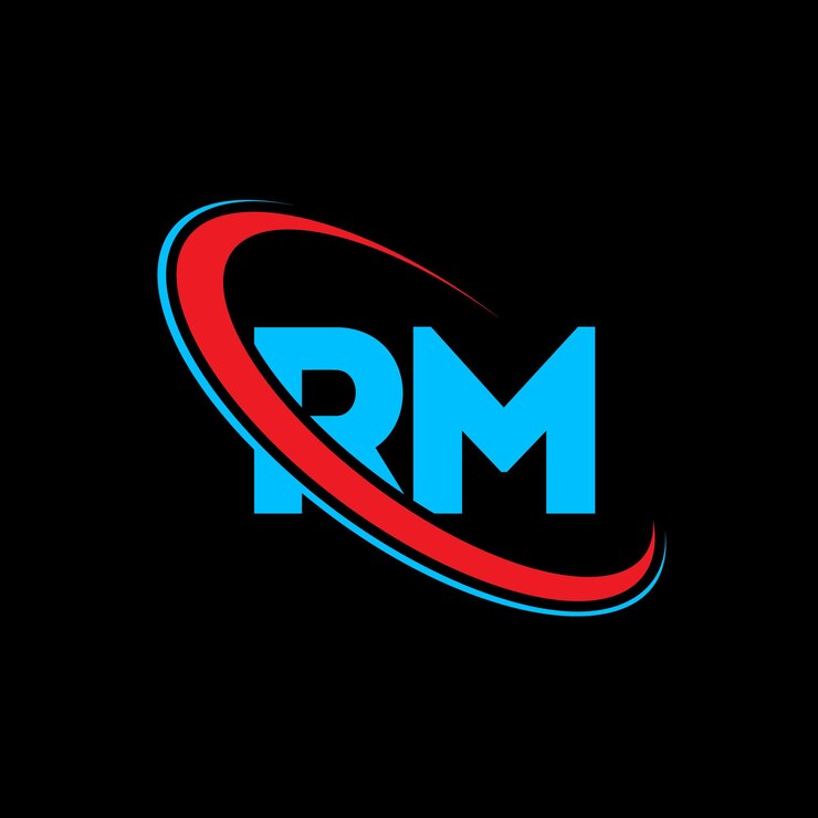 Vector diseño de la letra del logotipo rm letra inicial rm círculo vinculado monograma en mayúsculas logotipo rojo y azul logotipo rm