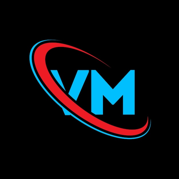 Diseño de la letra del logotipo de VM Letra inicial Círculo vinculado a VM Monograma en mayúsculas Logotipo de VM rojo y azul