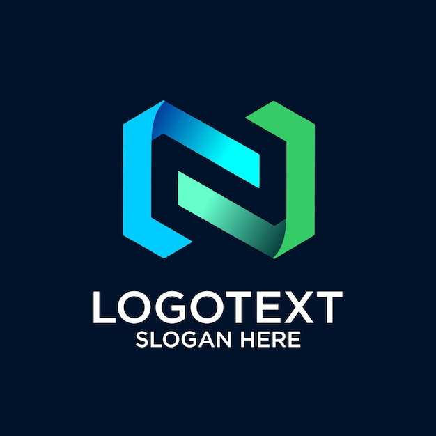 diseño de la letra N del logotipo azul y verde