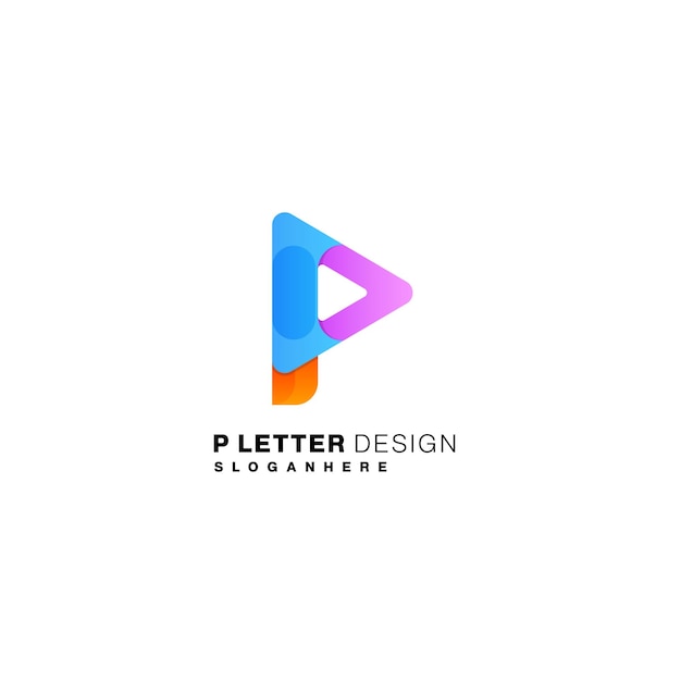 Diseño de letra p con diseño de botón de reproducción colorido