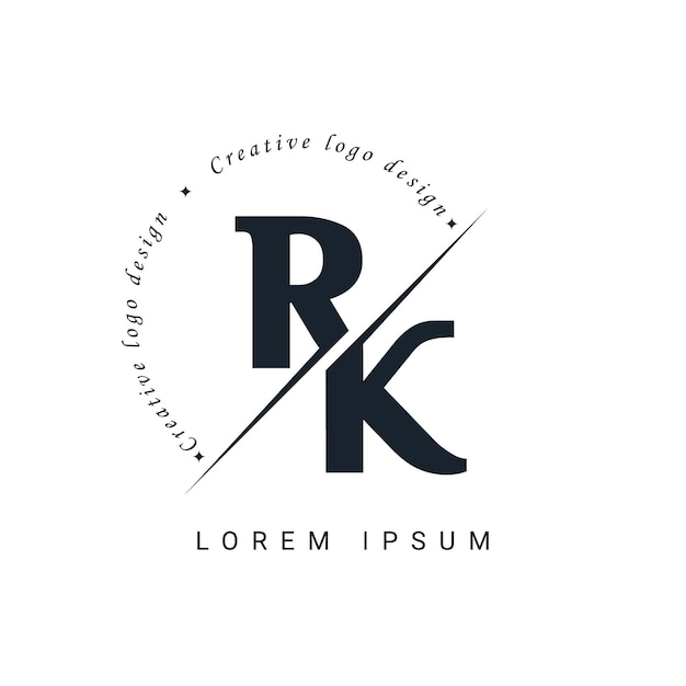 Diseño de la letra RK del logotipo con un corte creativo Diseño creativo del logotipo