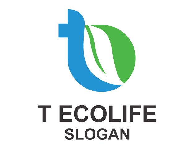 Vector diseño de la letra t con el logotipo de la hoja t logotipo de eco life