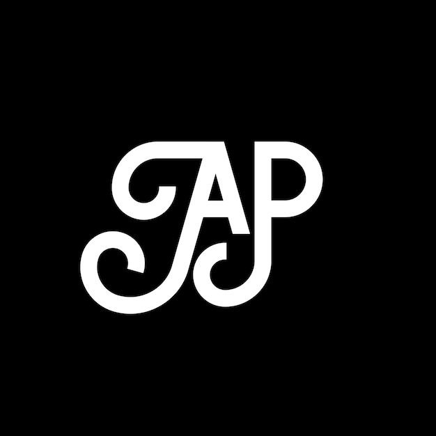 Diseño de letras AP logotipo en fondo negro AP iniciales creativas concepto de letra logotipo ap diseño de letras AP diseño de letras blancas en fondo negro A P a p logotipo