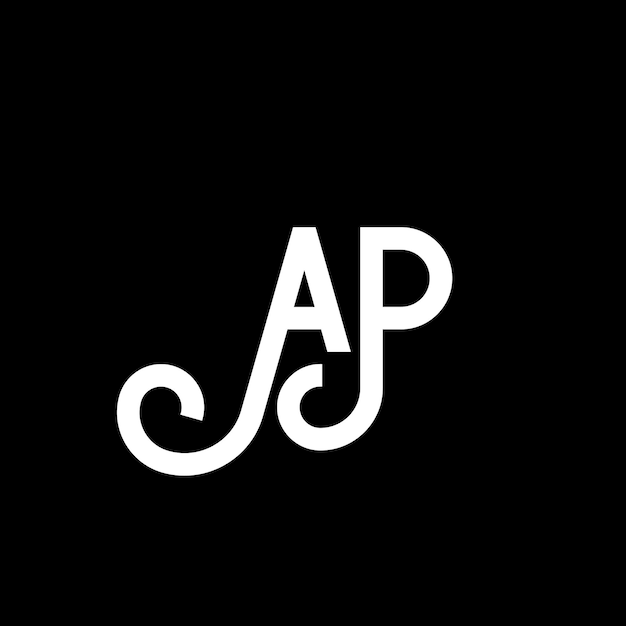 Diseño de letras AP logotipo en fondo negro AP iniciales creativas concepto de letra logotipo ap diseño de letras AP diseño de letras blancas en fondo negro A P a p logotipo