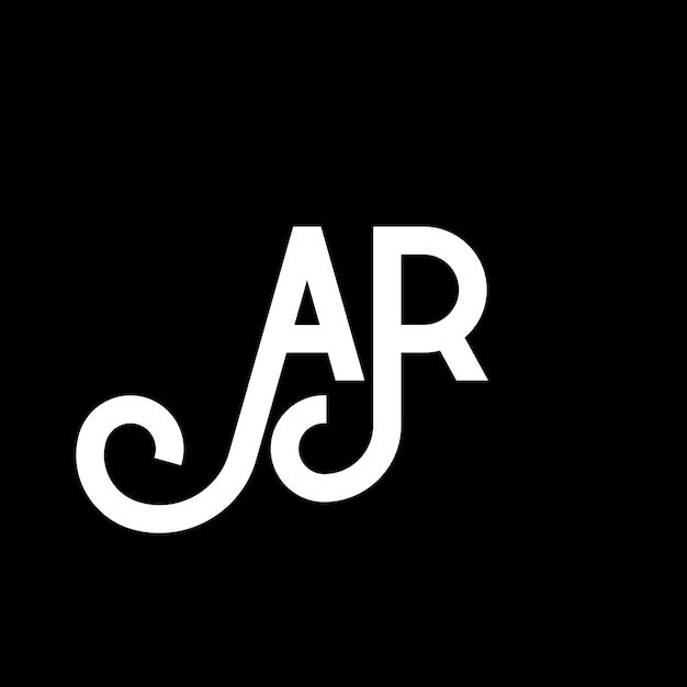 Diseño de letras AR en fondo negro AR iniciales creativas concepto de letra AR diseño de letras AR diseño de letra blanca en fondo negro A R a r logotipo