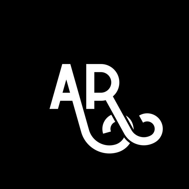 Diseño de letras AR en fondo negro AR iniciales creativas concepto de letra AR diseño de letras AR diseño de letra blanca en fondo negro A R a r logotipo