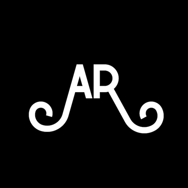 Diseño de letras AR en fondo negro AR iniciales creativas concepto de letra AR diseño de letras AR diseño de letra blanca en fondo negro A R a r logotipo