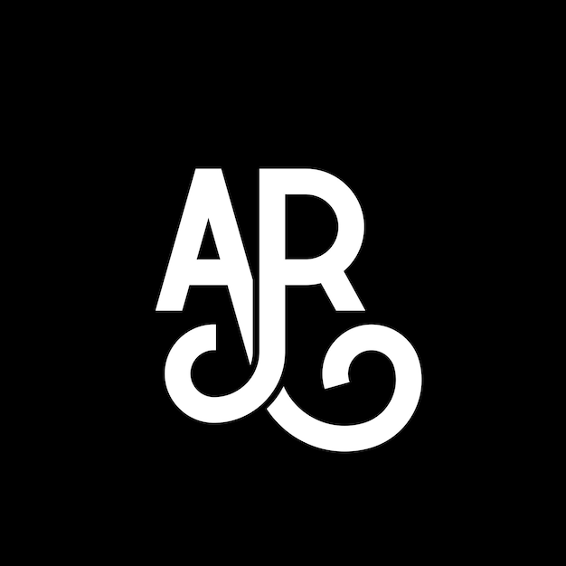 Diseño de letras AR en fondo negro AR iniciales creativas concepto de letra AR diseño de letras AR diseño de letra blanca en fondo negro A R a r logotipo