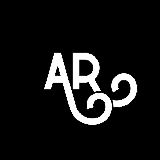 Diseño de letras AR en fondo negro AR iniciales creativas concepto de letra AR diseño de letras AR diseño de letra blanca en fondo negro A R a r logotipo
