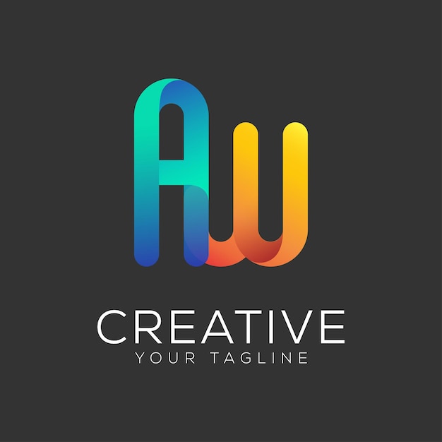 diseño de letras aw gradiente logotipo colorido