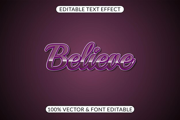 Diseño de letras Believe con efecto de texto degradado editable