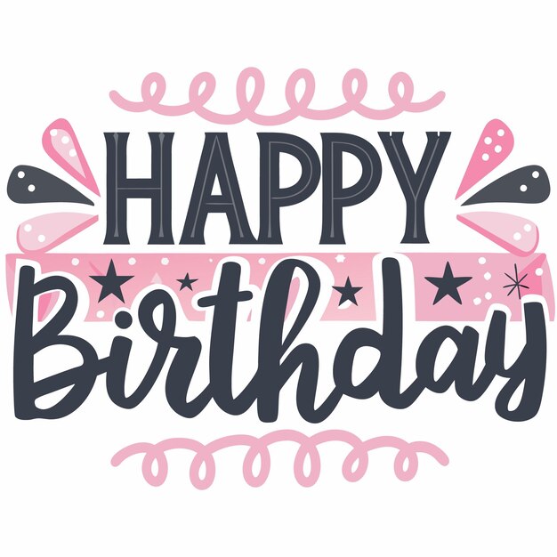 Diseño de letras de cumpleaños en rosa y azul oscuro