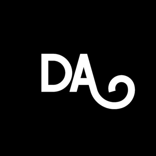 Diseño de letras DA en fondo negro DA iniciales creativas concepto de letra DA diseño de letras DA diseño de letra blanca en fondo negro D A d un logotipo