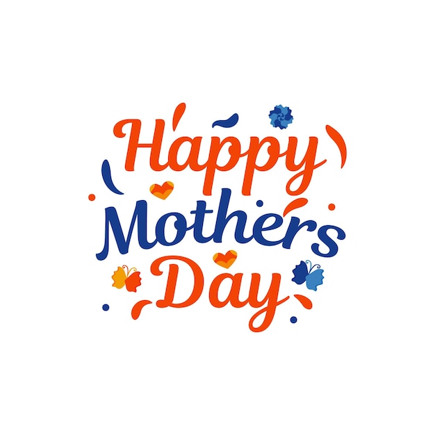 Diseño de letras dibujadas a mano del día de la madre con elementos abstractos flores coloridas mariposa y corazón